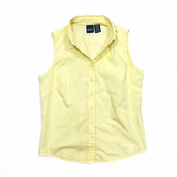 Vintage Basic Editions Baby Yellow Sleeveless‎ Tank Top Button Up 90s Top Small - Picture 1 of 4